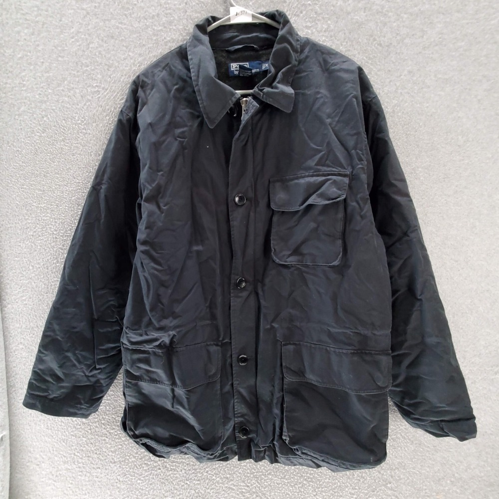 VINTAGE Polo Ralph Lauren Men Jacket Medium‎ Black Wool Quilt Lined Chore Barn